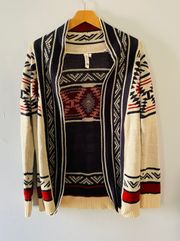 tribal blue red print cozy cardigan Sz M