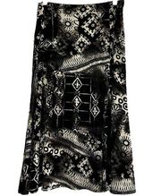 Chico's Travelers Midi Skirt Tribal Printed Elastic Waist Pull On Black 2 L