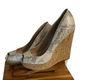 Vince Camuto Snake Print Leather Peep Sz 6b Toe wedge Shoes