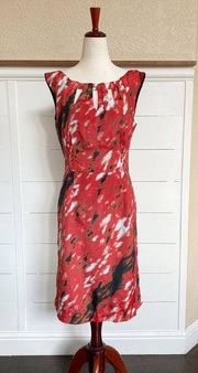 Worthington Womans 10 Red Black Midi Dress Silky Cut out Neckline Sleeveless