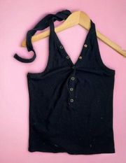 ◾️GBG Los Angeles Black backless upper halter top w/ metal accented  EUC