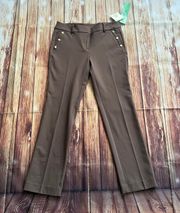 Women’s Side Buttons Ankle Trousers Pants Caramel Size 4 Petite