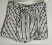 Linen-Blend Striped Paperbag Shorts, Off-White Multi - Size Med