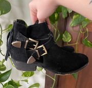 Steve Madden Black Suede Western Buckle Heeled Western Ankle Booties