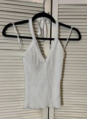 Small White Ribbed Cotton Halter Top