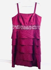 Gorgeous R&M Richards Magenta Crystal Embellished Tiered Cocktail Dress ~Plus 18