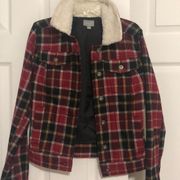 Plaid Wool Coat with Sherpa Collar