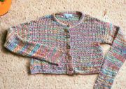 Something Navy cropped multicolored cardigan rainbow open knit