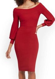 NY&C off shoulders sweater sheath red dress Size Medium