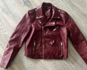 Maroon faux leather Jacket. Crop waiste biker jacket. Fits like a Medium