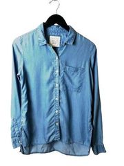So Perfect Shirt Small Blue Lightweight Button Up Shirt Soft 100% Lyocell S
