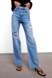 ZARA  | Blue 90s Full Length Distressed High Rise Jeans size 2