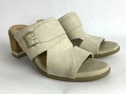 Dr. Scholls  Heeled Sandals 8 Beige Block Heel Open Toe Slip On Faux Suede‎