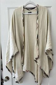 Cream Soft Cozy Plaid Lined Wrap Shawl One Size EUC