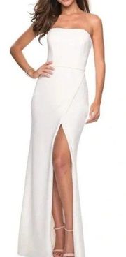 La Femme Strapless Jersey Evening Dress White