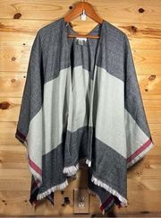 Calvin Klein Women's Striped/Plaid Shawl Poncho Wrap in Dark & Light Gray Red Ac