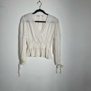 Band Of Gypsies Cream Semi Cropped Faux Wrap Peplum Blouse Size Small NWT