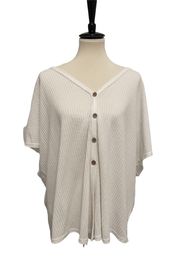 Rachel White Waffle Texture Button Top