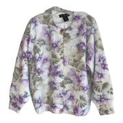 Lee Sands Women’s Orchid and Monstera Print Angora Cardigan Sweater Size 1X NWOT