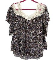 Jodifl Boho Floral Crochet Cold Shoulder Top