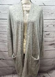 Magaschoni small super soft light gray/white long sleeve open cardigan sweater -