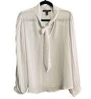 Ellen Tracy White Pleated Sleeve Tie Neck Blouse NWT Size Large