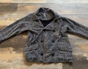 FREE PEOPLE Medium BLACK AND WHITE  TWEED SWEATER COAT Slouchy Jacket