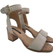 nwot  & Aiden mid heeled beige sandals with cork block heel women’s Size 6