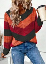 Women Chevron Pattern Raglan Sleeve Sweater XL