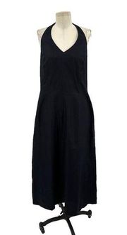 Laura Ashley Vintage Black Linen Halter Midi Dress Size US 10