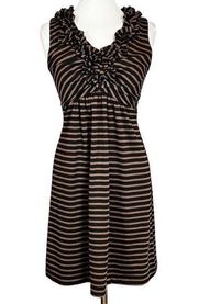 TIANA B A-Line Empire Waist Sleeveless Striped Ruffle Embellished V-Neck Dress