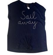 W5 Anthropologie Short Sleeve Navy Blue Sail Away T-Shirt Top Womens Sz M
