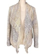 SOFT JOIE knit open cardigan with fringe in ombré creams and grays. Size XS. EUC