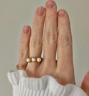 Vintage “Lucia” Three Pearl Ring Adjustable Gold Silver Classic Simple Victorian Jewelry