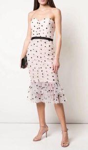 NEW NWT Marchesa  Strapless Sequin Polka Dot Print Tulle Midi Dress