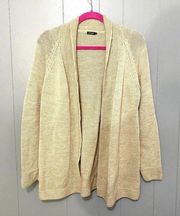 Tan Chunky 100% Merino Wool Open Front Cozy Classic Cardigan S