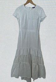 White Eyelet Tiered 100% Cotton Maxi Dress, size 10 Tall