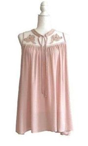 Hayden Los Angeles Top Dusty Pink Floral Embroidered Sleeveless Swing Large NEW
