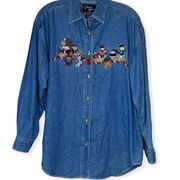 Vintage Quizz Again Denim Embroidered Christmas Bear Shirt