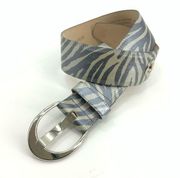 Per Se Silver Zebra Print Leather Belt