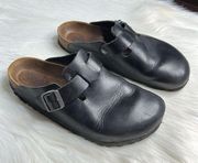 Birkenstock Black Leather Boston Clogs