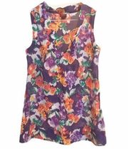 Merona Sheer Floral Sleeveless Blouse XS Extra Small Flowers Purple Orange Green