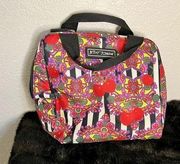 Betsey Johnson Insulated Lunch Tote Bag  Cherrys Floral Black Stripe 10”x10