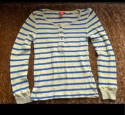 Joe Fresh Women's Blue & Lime Striped Long Sleeve Shirt Size Large