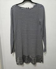 Womens Small White & Blue Striped Dress Sequin Hem