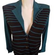 Misook stripe knit blazer. Teal green and black two buttons on the front Size S