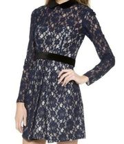 Jill Jill Stuart Peter Pan Collar Dress VELVET Lace PETITE Size XSMALL BLUE