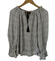 Maven West Black & White Plaid Long Sleeve Blouse Small