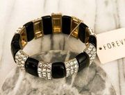 Forever 21 Stretch Bangle Bracelet Black Acrylic Rhinestone NWT