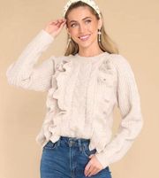 Staccato Exaggerated Ruffle Front Cable Knit Sweater Crew Neck Beige M NWOT